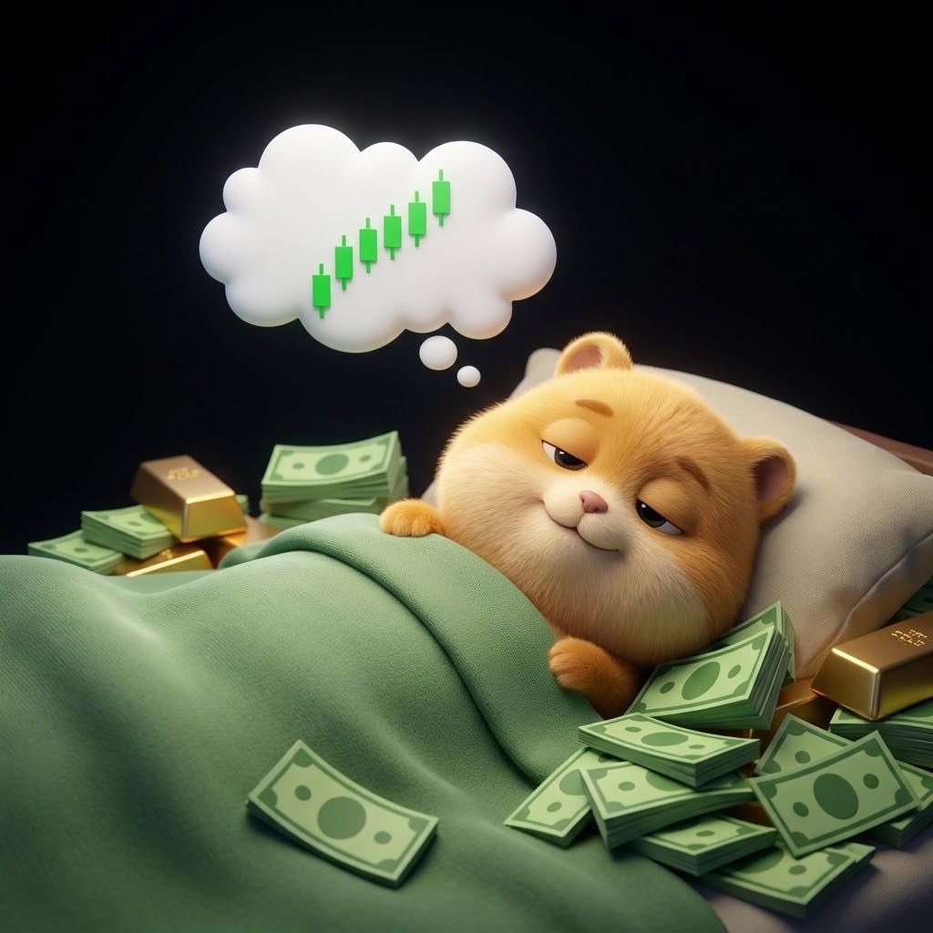Pika sleeping on a pile of cash and gold bars