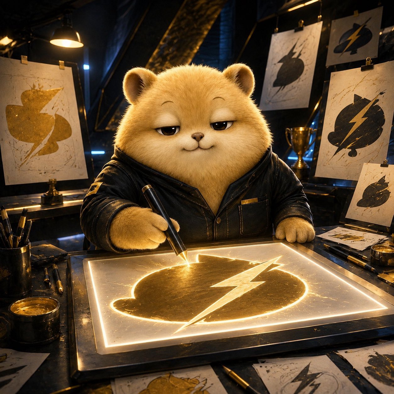 Pika drawing the golden Pika logo